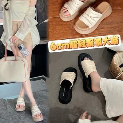 May Day Tehui~ Sheepskin Thick-soled One-word Drag 2025 Summer New Product Light and Comfortable Height-increasing Sandals Women