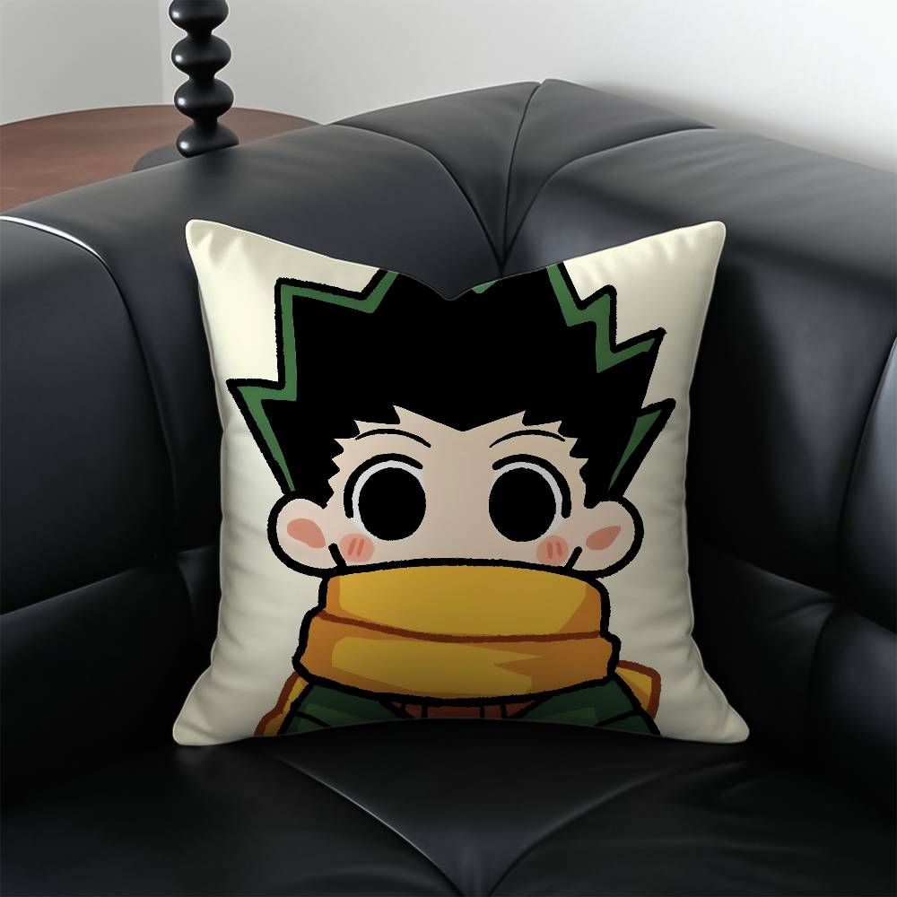 Anime H-Hunter X H-Hunter Cute Pillow Case Anti-Dustmite Pillowcase Invisible Zipper Silky Short Plush Sofa Cushion Cover Peach skin 18*18(CM)-1Pcs