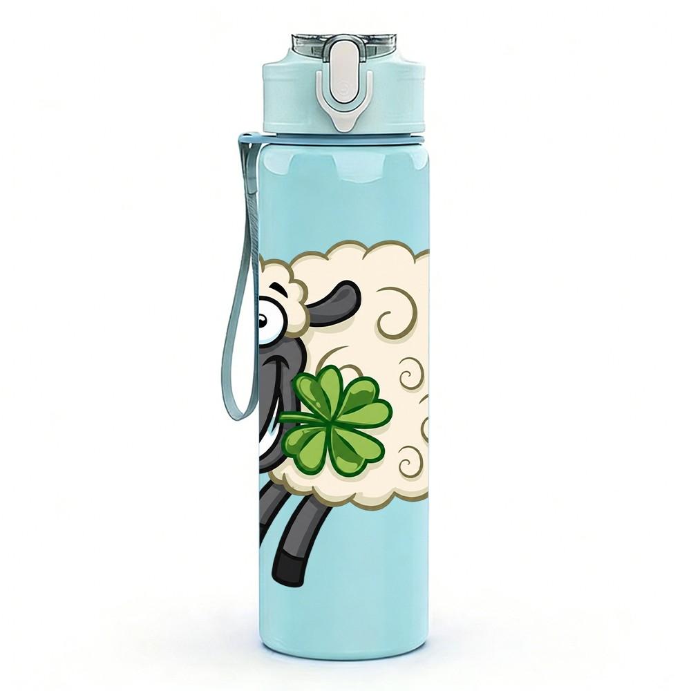 1PC Fluffy Cartoon Sheep Farm Animal Print 750ml Color Plastic Sports Water Bottle Leakproof Flip Straw Lid Suitable for Sports Office Home Use