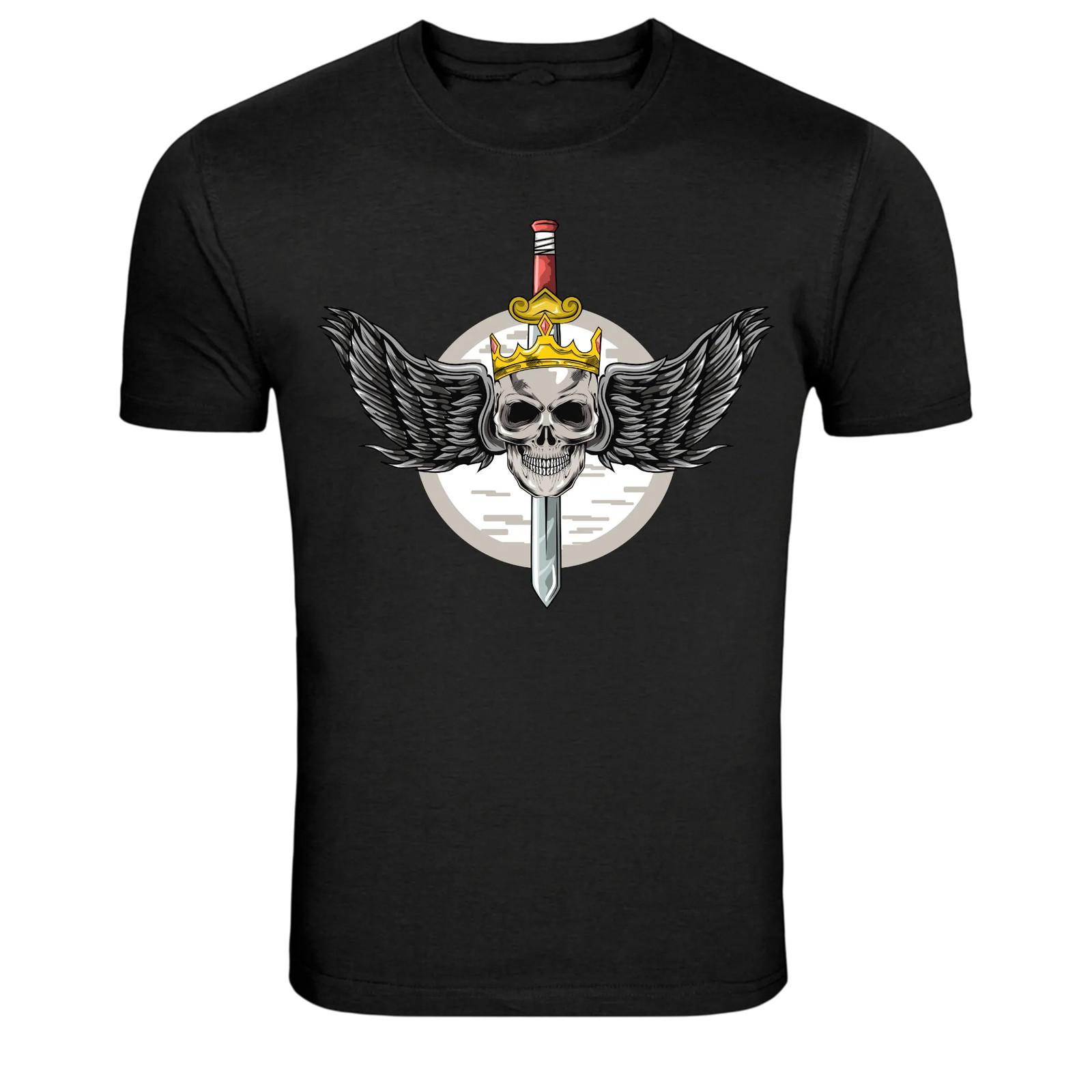 Winged Skull Crown Sword Dark Fantasy Graphic T-Shirt S разноцветный