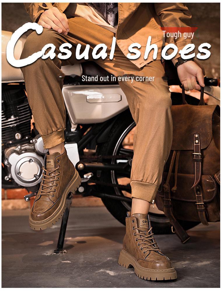 Herre Svarte Høye Motorsykkelstøvler i Skinn - Vanntette, Britisk Stil, Perfekte for Høstarbeidsklær