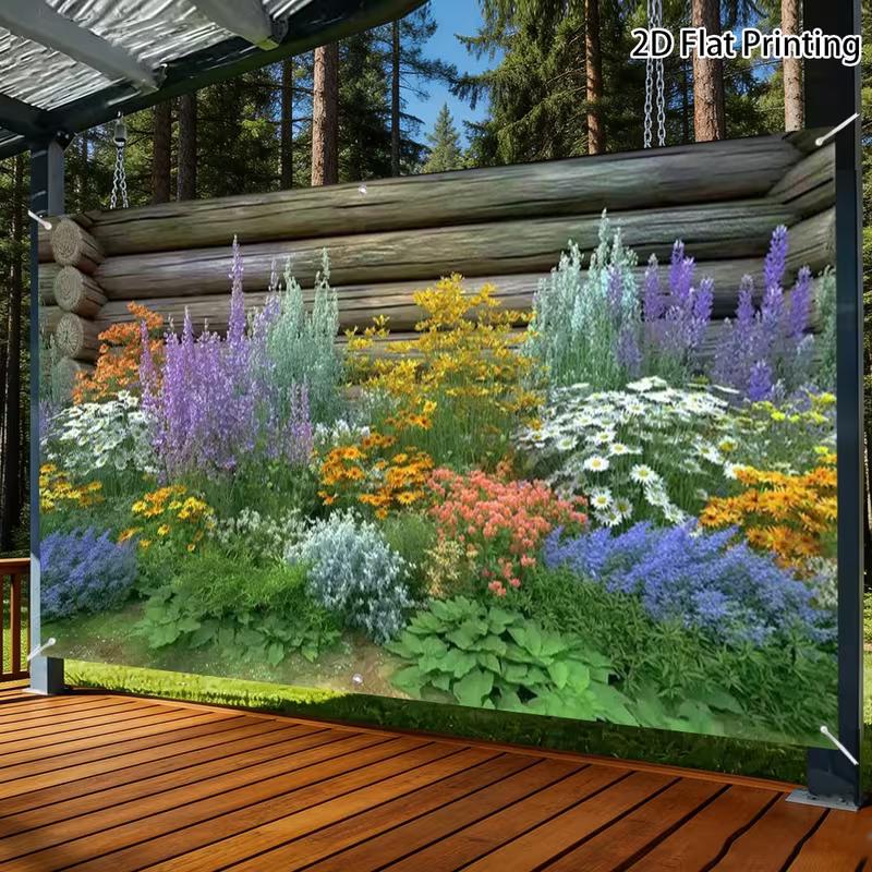 

2D Cabin Wood Wall Backdrop, Colorful Wildflower Meadow Background Cloth for Photoshoot 47.2x31.5inch/120*80cm