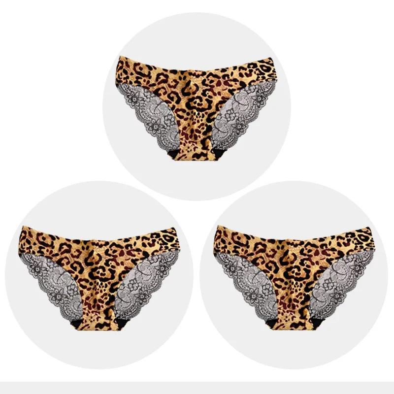 Women's Seamless Underwear Leopard Intimate Women Sexy Lace Black Floral Panties Seamless Panty 3 Pcs/set