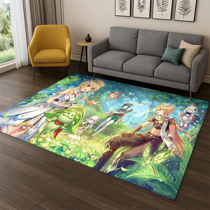 Neuer Genshin Impact Cartoon Spiel Teppich für Schlafzimmer Wohnzimmer Sofa Spielzimmer Fußmatte Heimdeko, Kinderbereich Teppich Rutschfest Geschenk