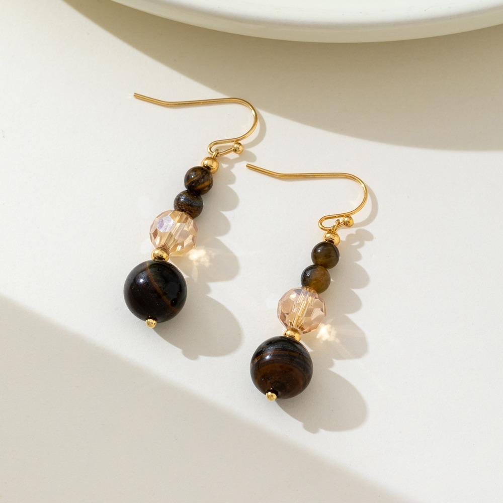 New Chinese-style Melard Colors Tiger-eye Stone Glass Crystal Beaded Dangle Earrings for Women Retro Temperament Jewelry Gifts