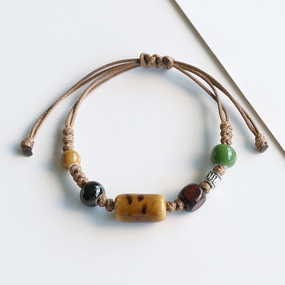 Armband mit Keramikperlen im Bohème-Stil für Damen und Herren, handgefertigt, geflochtenes Seilarmband, Partnerschmuck, Geschenke, verstellbar