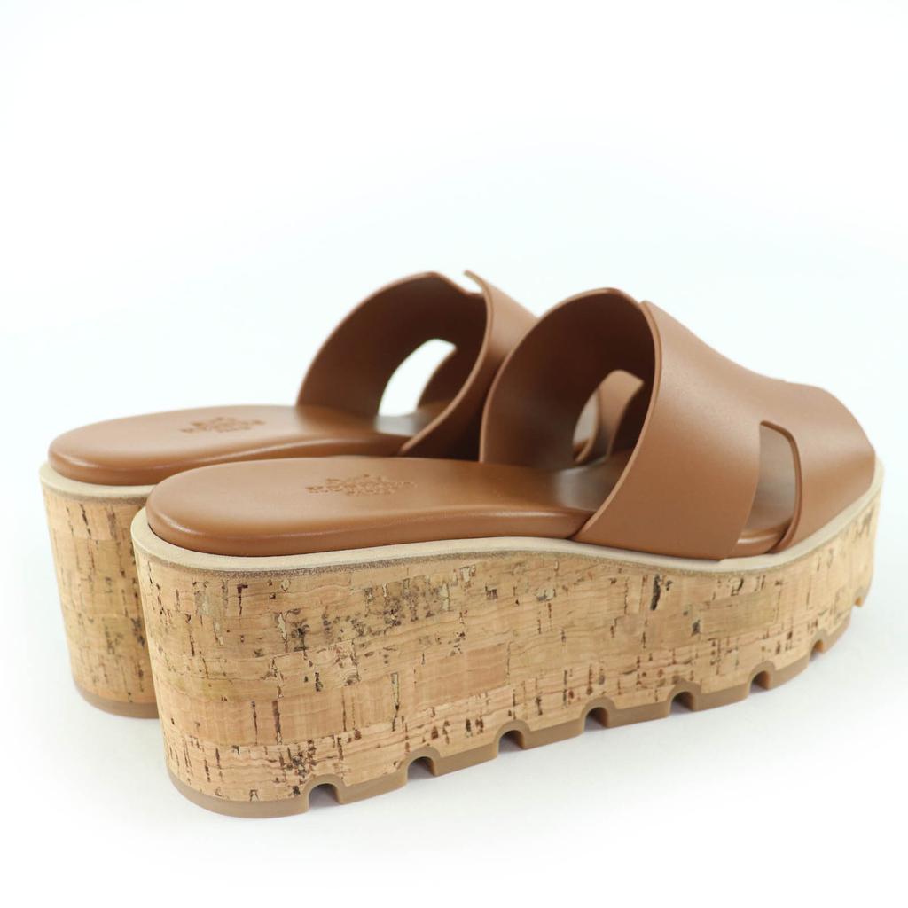 Makellose HERMES Sandalen Eze 30 H-Logo Plateau Natur Kalbsleder Damen 38 Gebraucht