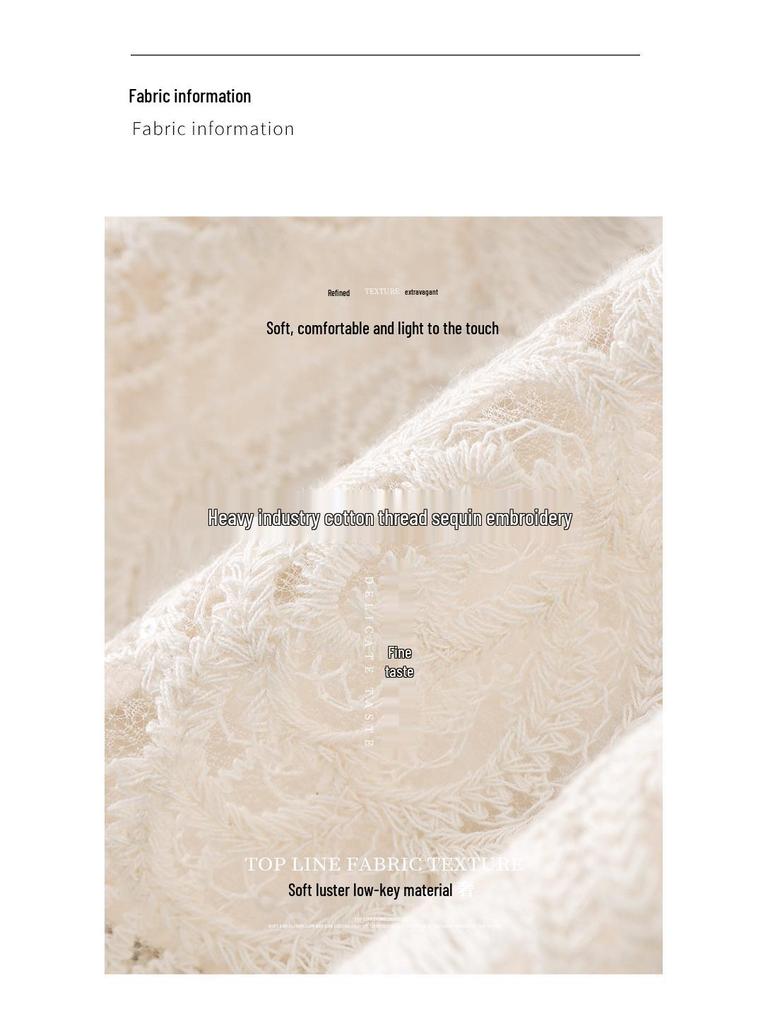 French Sequin Embroidered Lace Dress, Round Neck, Elegant Waist-Gathering, Summer Style for Women.