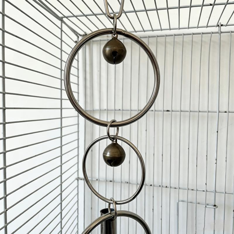 Stainless Steel Parrot Chew Toy Ring Bell Hanging Toy Bird Beak Grinding Toy For Macaw Cockatoo African Grey Cage Accessories