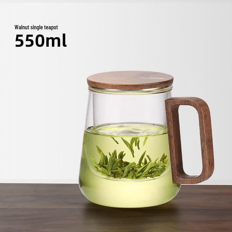 Bonston Tea Infuser Glass Mug with Walnut Wood Lid