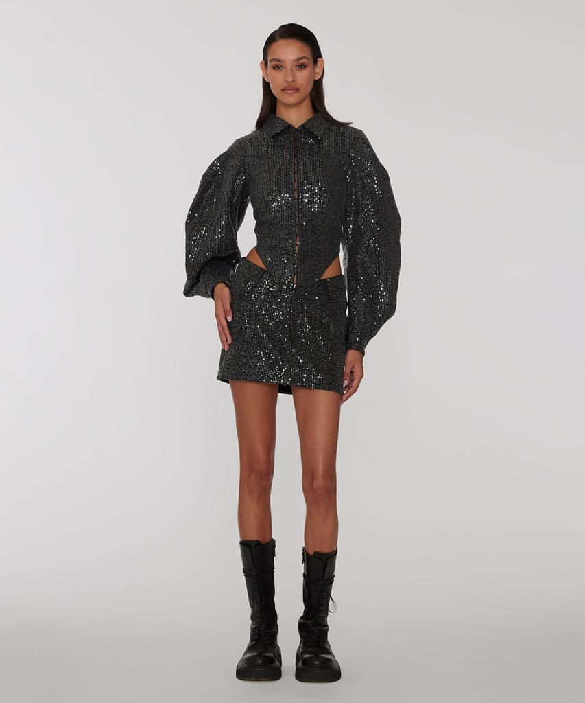 Loteiteu (W) Twill Sequin Mini Skirt Black
