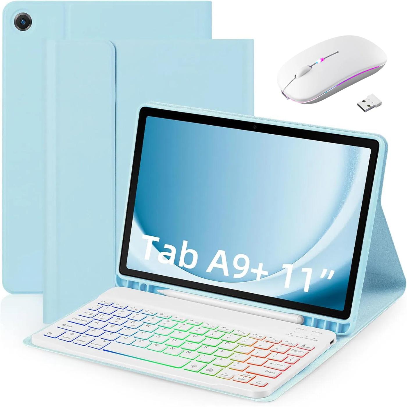 

RGB-X210D For Samsung Galaxy Tab A9+ SM-X210/X216/X218 RGB Backlit Bluetooth-compatible Keyboard Leather Tablet Case+Wireless Mouse Sky Blue
