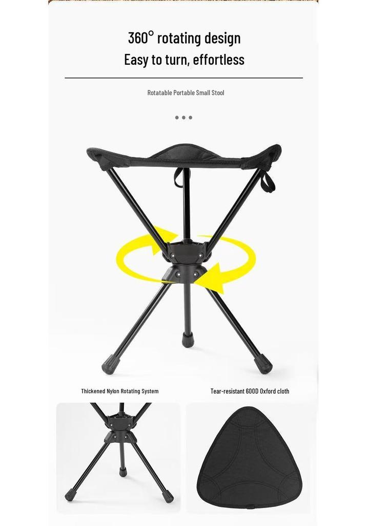 360° Rotating Folding Tripod Stool - Portable, Durable, and Compact for Hiking, Camping, and Fishing.