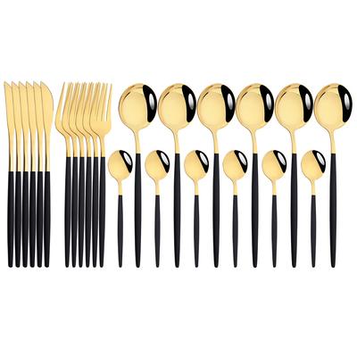 24-teiliges Geschirrset in Schwarz und Gold, Messer, Gabel, Kaffeelöffel, Besteckset, Edelstahl-Geschirrset, westliches Küchenbesteck, spülmaschinenfest