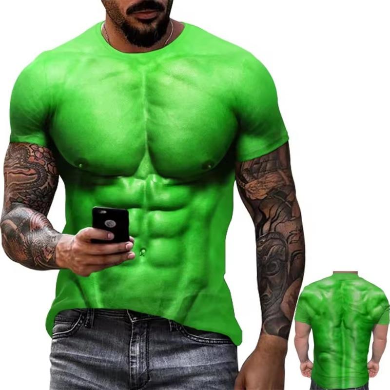 Summer  Muscle Men's 3D Printed Muscle Printed T-shirt Cool Fitness Sports Short Sleeve Casual Comfortable T-shirt