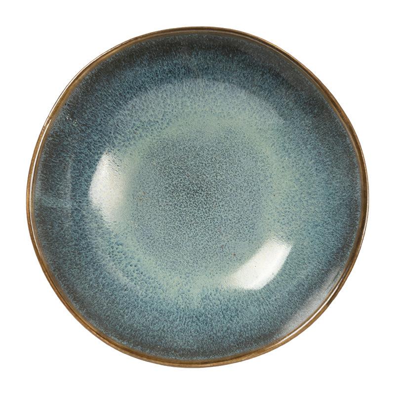 Hochwertiger Ofenwechsel Blaue Keramikschale Salatschale Zuhause Restaurant Gemüseschale Nudelschale Retro-Stil Geschirr Speziell geformte Schale