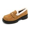 Winter Shoes Women Loafers Warm Plush Non-slip Fashion Brand Ladies Fur Shoes Square Heels 4cm Yellow Big Size 42 DX762