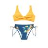 Women Beachwear Swimsuit Solid Bikini Set V-Neck Tank Tops with Lemon Print Low Waist Thong Two Piece Swimming Bathing Suits