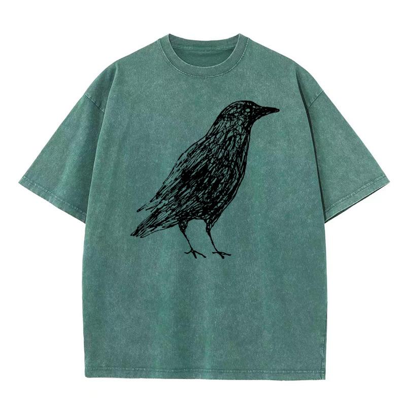 Sketch Bird Graphic Crew Neck Washed Tshirts Mother Day Tees Short Sleeve Classic Cotton Funny Washed Tees Outdoor Adult