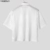 INCERUN T-shirt Corte Estive da Uomo a Maniche Corte con Zip in Rete Trasparente Vuota da Spiaggia
