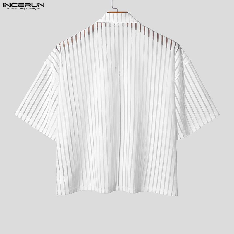 INCERUN T-shirt Corte Estive da Uomo a Maniche Corte con Zip in Rete Trasparente Vuota da Spiaggia
