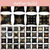 Festive 18" Merry Christmas Cushion Cover In Black And Gold Perfect For Holiday Cheer