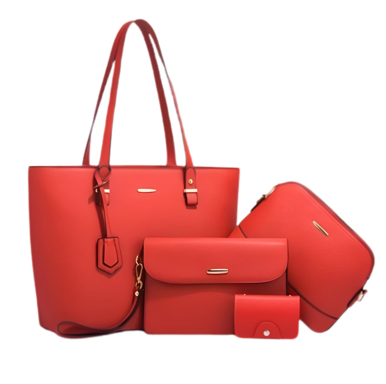 

Shoulder Commuting Synthetic Gift [seizar] Women s Bag, Bag, 4-Piece Set, Women s Bag, High-Quality Leather, (Red)