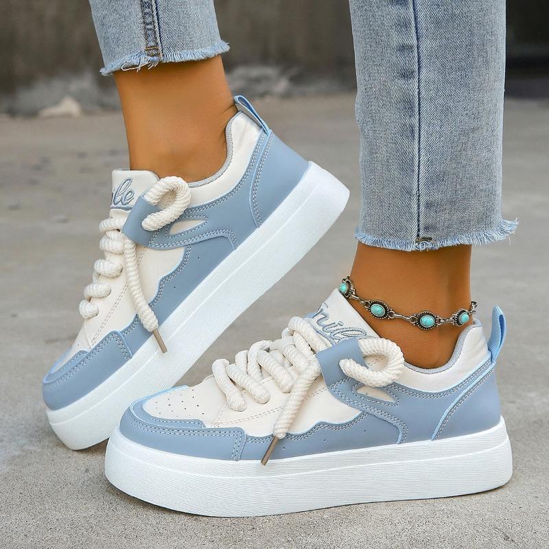 Fashion Trendy Women's Board Shoes 2024 Autumn New Casual Color Blocked Sports Thick Soled Low Top Vulcanized Shoes Platform Sneakers