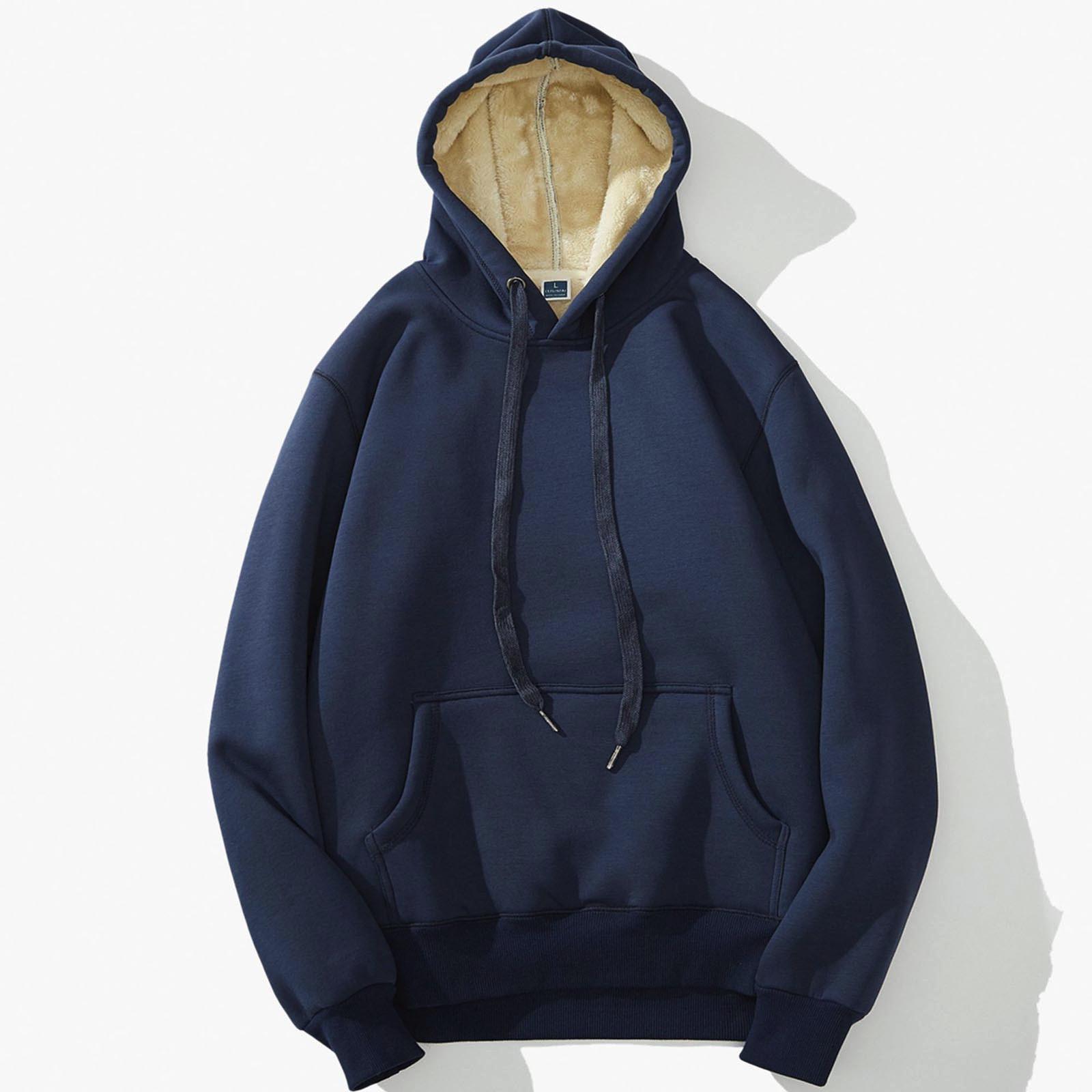 

Мужской свитер с капюшоном и шнурком, однотонная утолщенная плюшевая куртка XL тёмно-синий