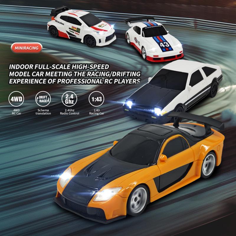 1:43 Scale RC Four-Wheel Drive Drift Racing Car – High-Speed Remote Control Toy for Boys & Children
