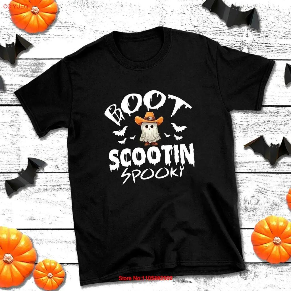 Boot Scootin Spooky Ghost Halloween T Shirt Novelty Outfit Vintage Washed Top For Everyday Wear Homme Graphic Fashion Versatile