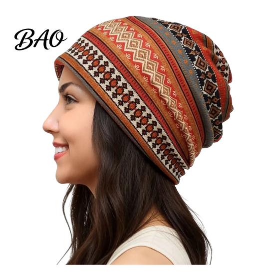 Comfortable Skin Friendly Fabric Cap Women's Geometry Print Slouchy Hat, Casual Soft Stretch Skull Stylish Decorative Head Accessory Cap, Warm Cancer