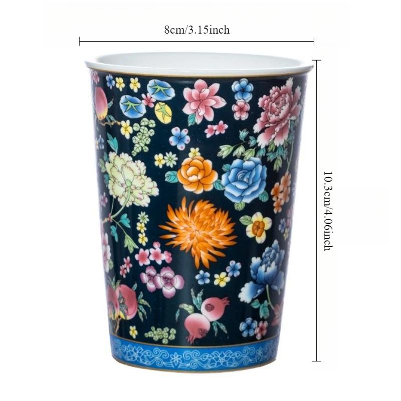 Enamel Colored Hundred Flowers Ceramic Cups Vintage Chinese Style Household Tea Cups Decorative Floral Patterned Drinking Cups