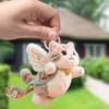 Flying Cat Plush Keychain 4.7 Inch Cute Flying Deer Mini Doll with Wings Detachable Buckle Purse Charm for Backpack Handbag