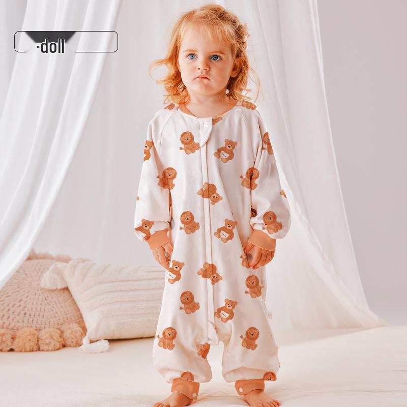 

Детский хлопковый спальный мешок-комбинезон - Весна/Осень, Защита от пинков, Двухслойный, Четыре сезона, Детская пижама 100 (Recommended height 95-105 cm)