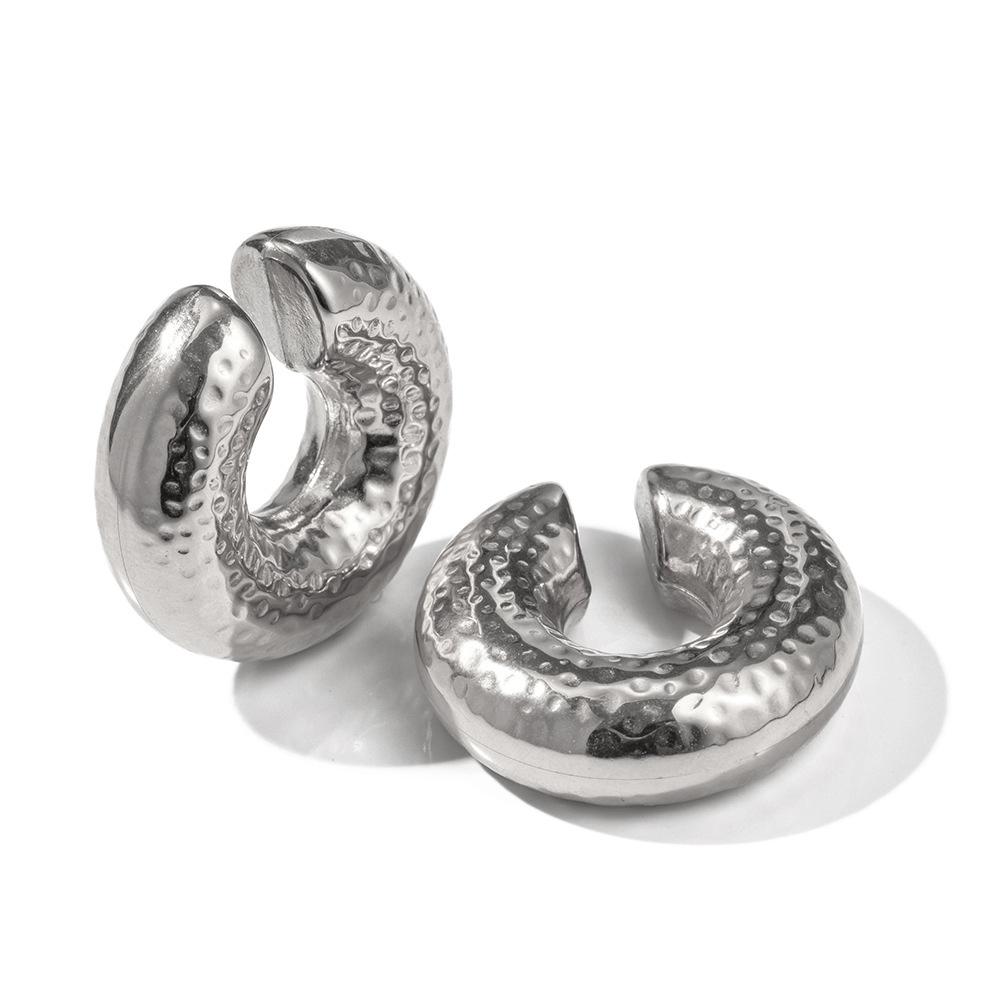 

Oversize Hammered Stainless Steel Ear Cuff Clip on Earrings for Women Gold Plated Hollow Tube No Piercing Chunky Earclips