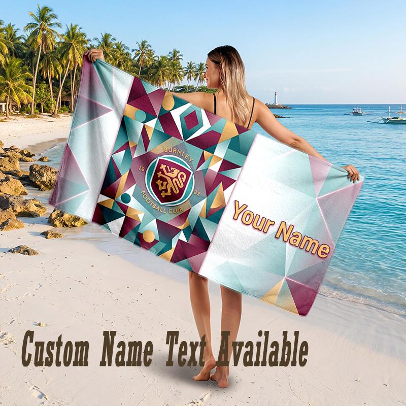 Burnley Football Design Beach Towel Custom Text Large Towel for Beach Vacation