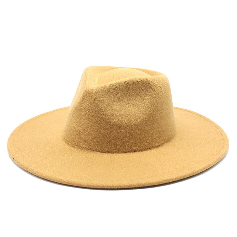 Wool Top Hat Casual Jazz Hat Tide Flat-Brimmed British Hat Ladies Big-Edged Retro Felt Hat