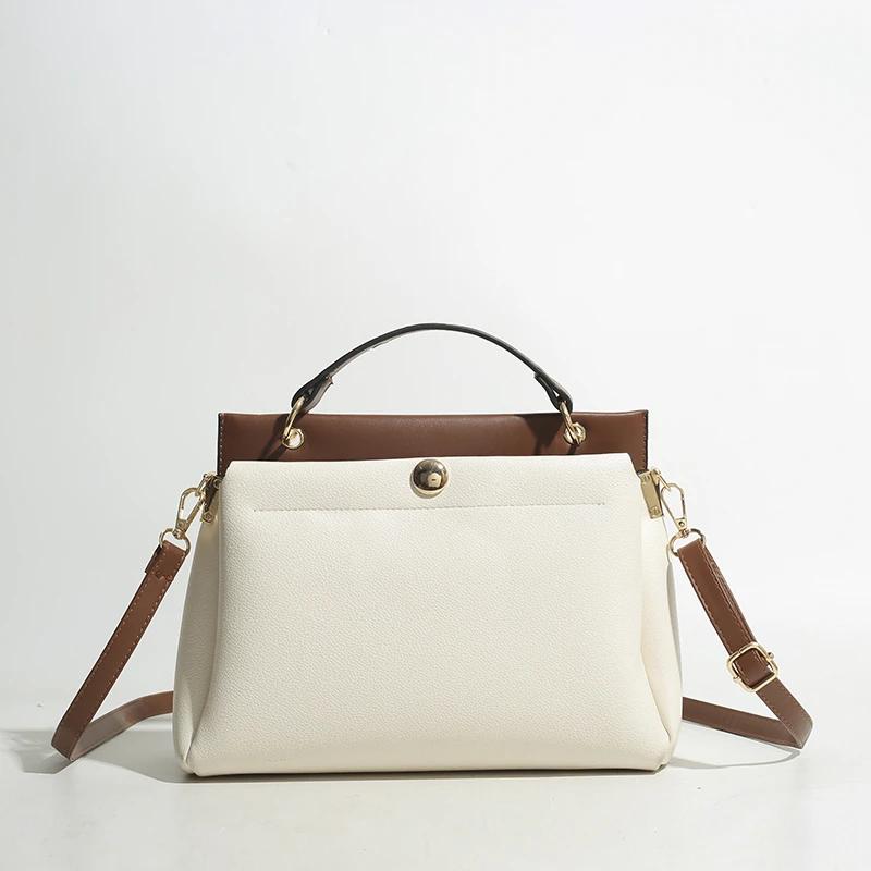 Monochromatic Feminine Shoulder Bag with Zipper Interior Square Bags Stitching Line High Quality Fashion