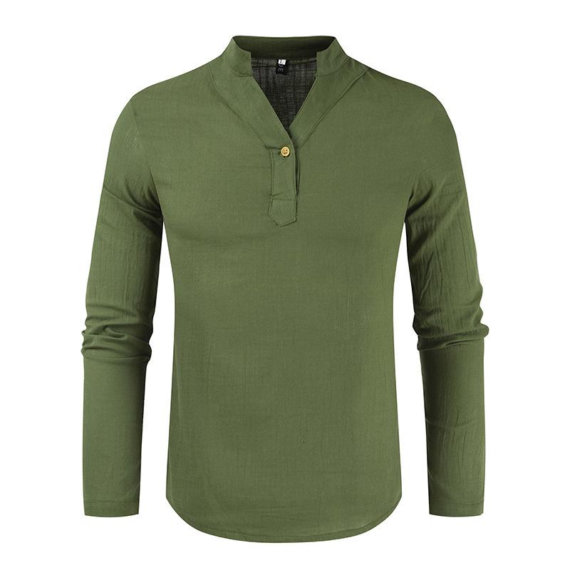 Popular Youth Long Sleeved T-shirt Solid Color Top Loose Thin Style Long Sleeved V-neck Shirt