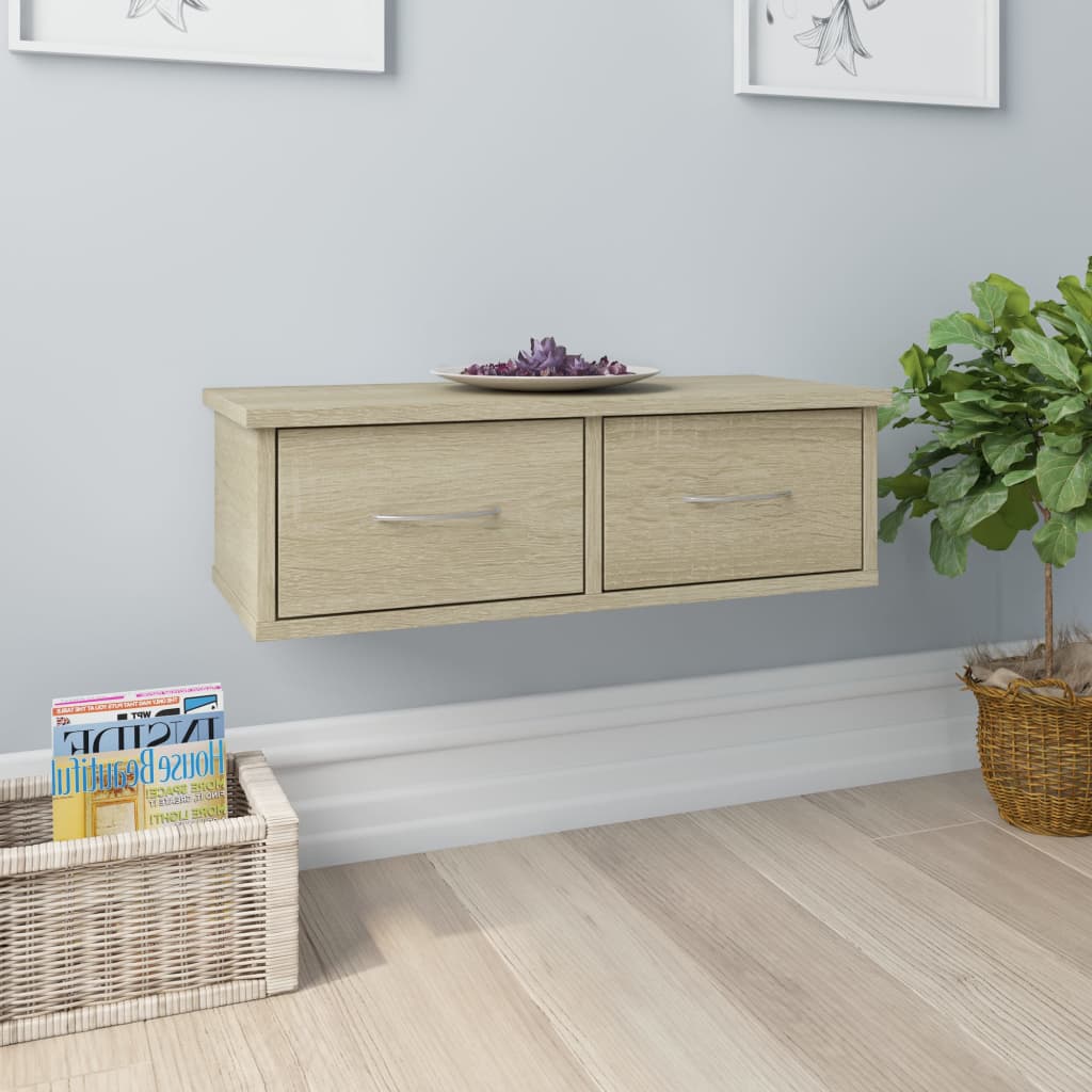 Wall Mounted Drawer Shelf in Sonoma Oak 60 x 26 x 18.5 cm Particleboard