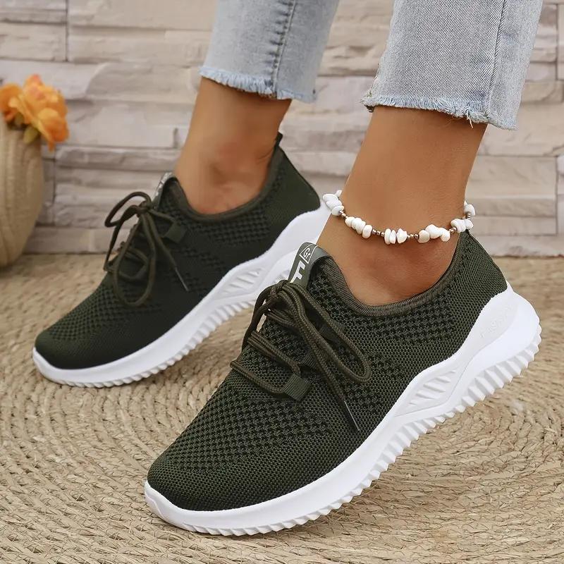 Dámske priedušné pletené športové topánky s hrubou podrážkou Ležérne šnurovacie outdoorové topánky Pohodlné nízke bežecké topánky 42 zelená