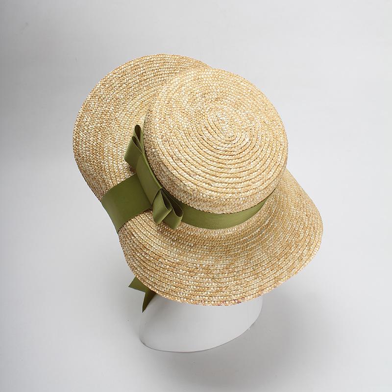 Stilvoller grüner Stroh-Sonnenhut mit Schmetterlingsknoten für Damen, Perfekt für den Frühling und Sommer am Strand