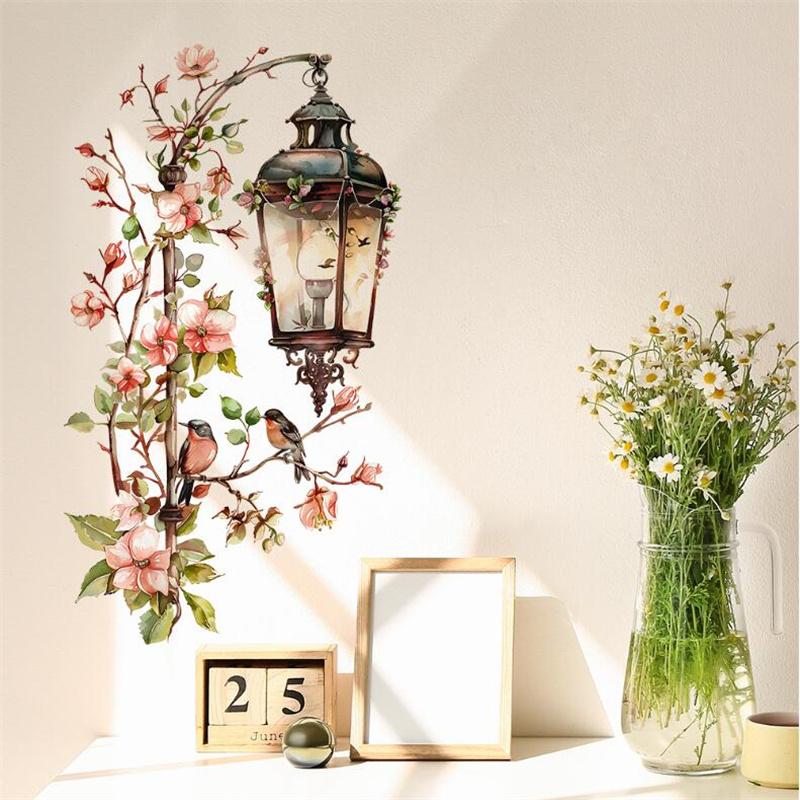 Pink Flower Pendant Light Wall Sticker Removable Wall Art Decor Waterproof Stereo Flower Home Decoration For Bedroom