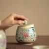 Chinese Ceramic Tea Caddy Colorful Flower Candy Jar Home Portable Coffee Beans Nut Medicinal Materials Storage Box Home Ornament