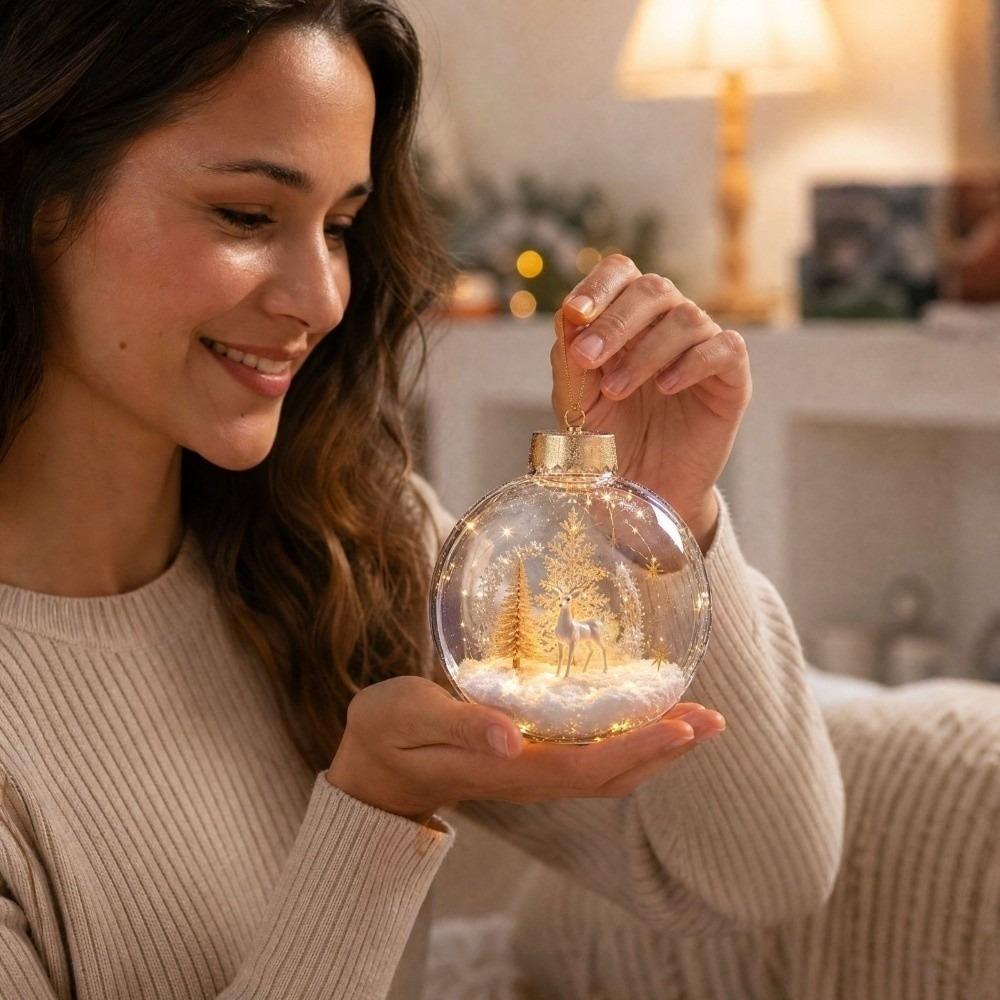 2D Flat Pattern Christmas Ball Ornament Shatterproof Hanging Light Up Ornament Pendant Window