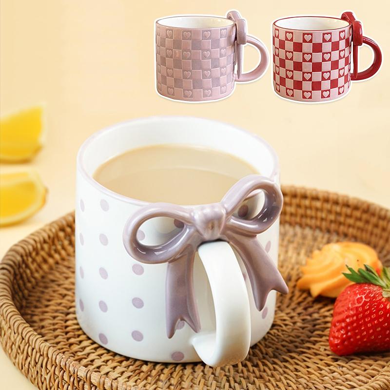 1PC Cup Souvenir Ceramic Gift Three-dimensional Offices Thick Home Elegant Durable Bow Practical