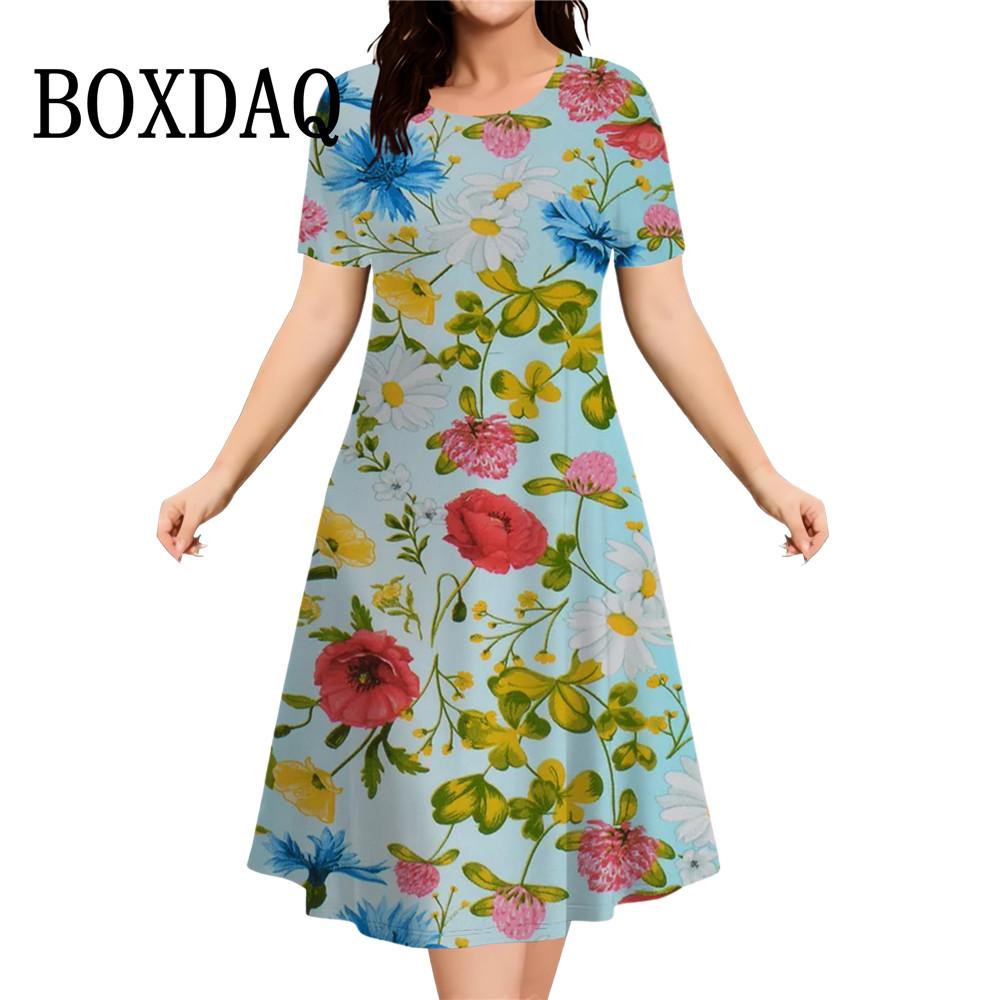 Fashion Elegant Women‘S Dresses Butterfly Flowers Print Dress Casual O-Neck Loose Plus Size Vacation A-Line Clothes 2026 Summer