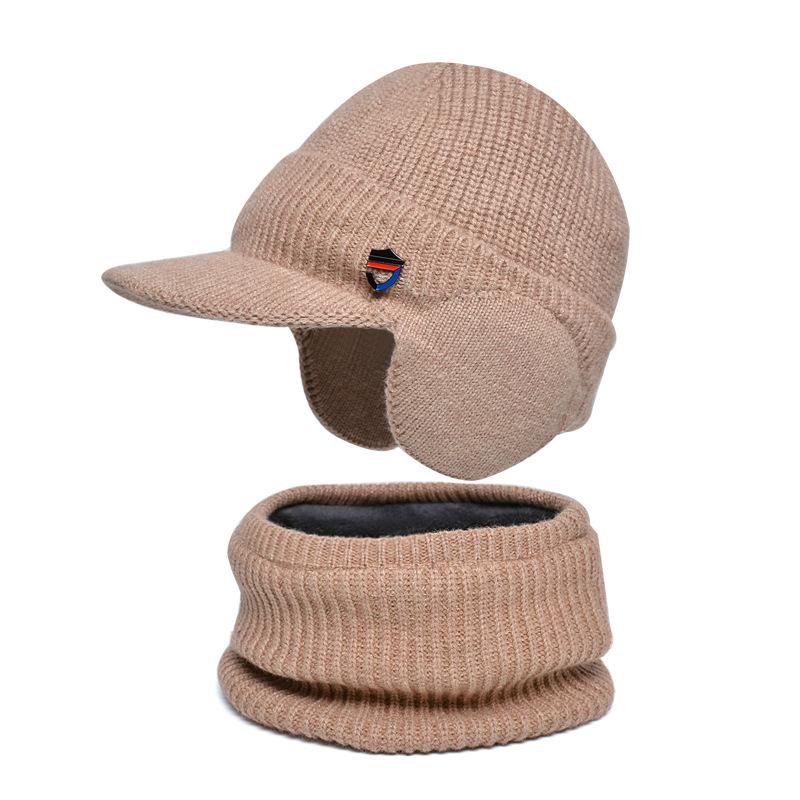 Winter warm ear protection hat scarf set plush wool hat men's European and American pullover knitted hat