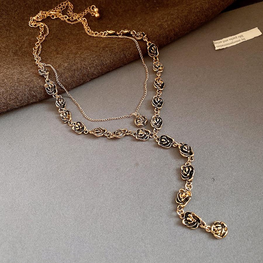 Double Layer Flower Adjustable Necklace Luxury Clavicle Chain Jewelry Wholesale